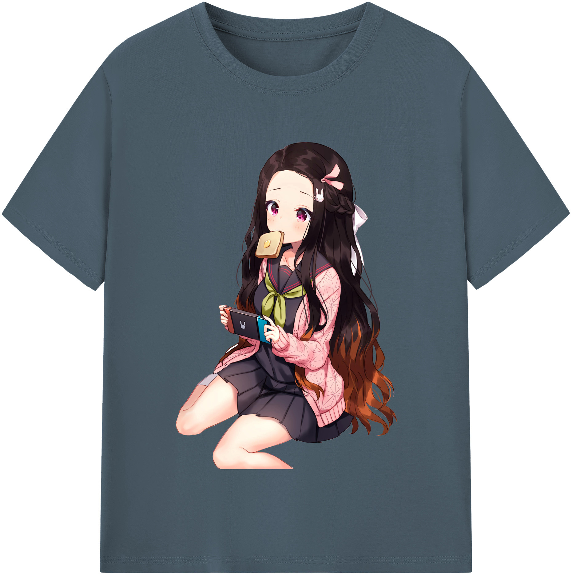 （画像用） 鬼滅の刃（きめつのやいば）竈門 禰󠄀豆子／かまど ねずこ Kamado Nezuko 綿100％半袖Tシャツ（フロントプリント）
